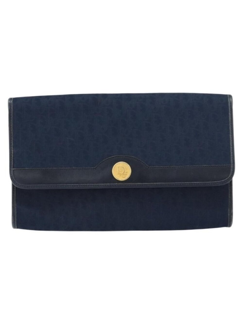Authentic Christian Dior Trotter Canvas Chain Shoulder Bag Navy Gold - Picture 5 of 16